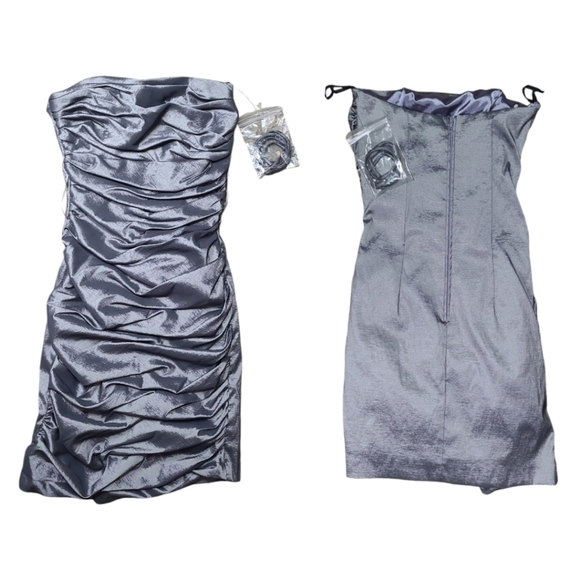 Luella Strapless Ruched Bodycon Cocktail Evening Silver Dress Size XS NWOT - Picture 1 of 10